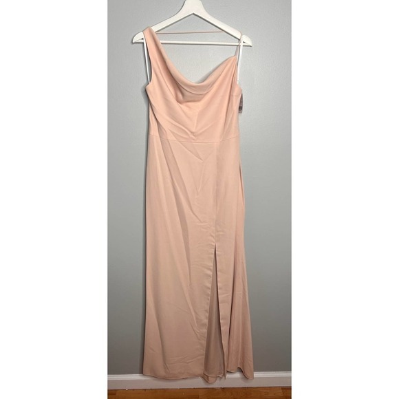 NWT After Six One Shoulder With Strap Cowl-Neck Crepe Maxi Dress Cameo Size 12 - Picture 5 of 12